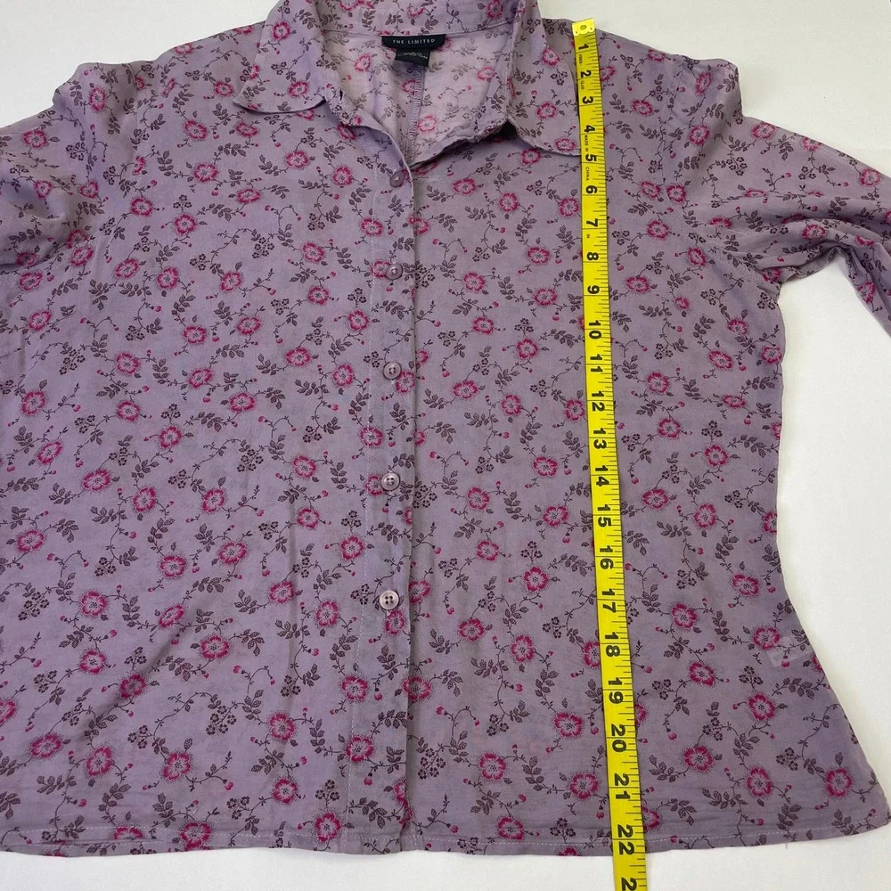 The Limited Purple Floral Cotton Button Down Shirt L Roll Tab Sleeve Hippie